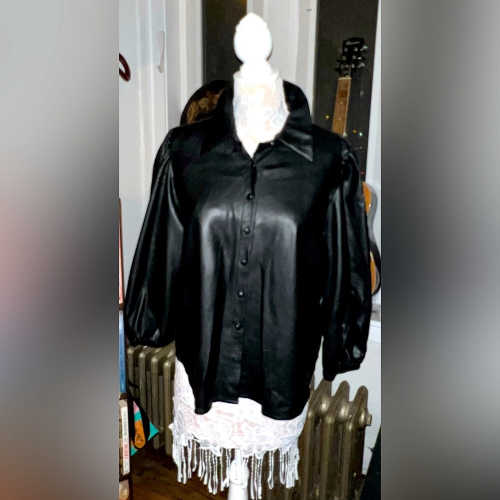 Zara Faux Leather Statement Blouse